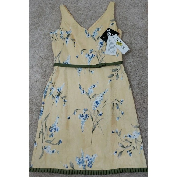 K Studio ~Woman Size 12~Yellow/Green Sheath Sleeveless Belted Dress Cotton NWT - Picture 8 of 12